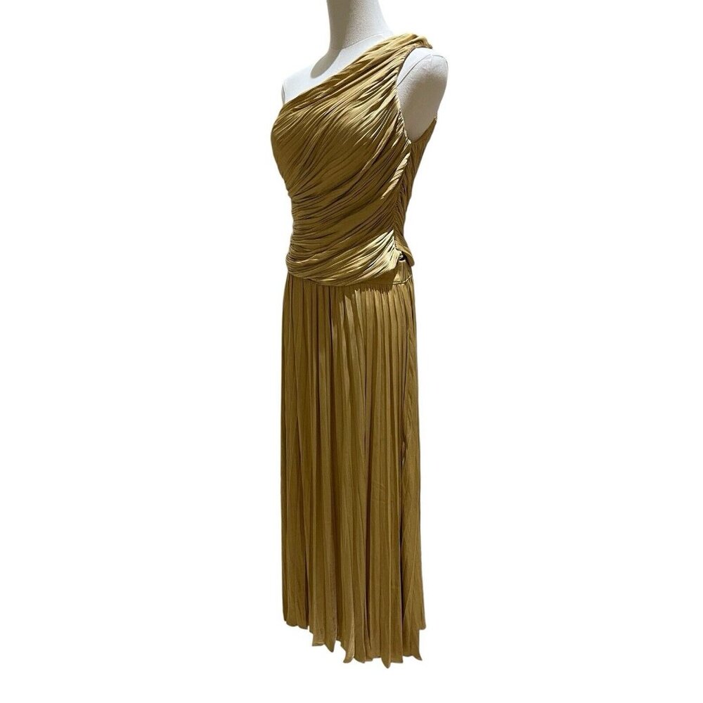 Joie Gold Set Pleated Midi Skirt + One Shoulder Smocked Top Sz M NWT